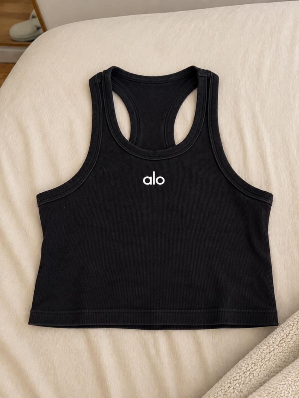 ALO Yoga Black Ribbed Racerback Crop Tank